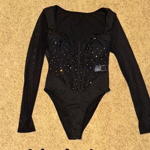 SHEIN Elegant Black Mesh and Sparkle body suit